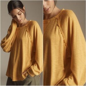 Anthropologie Pilcro Textured Rib Henley Mustard Yellow Top Sweater Tee XL